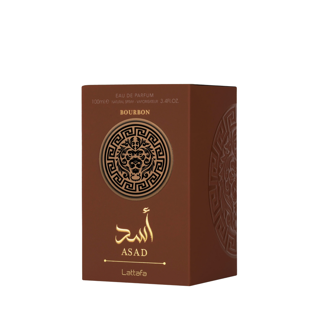 Lattafa Asad Bourbon ويسكي وتوابل وخشب — الحرمين مصر